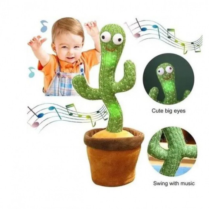 (УКР пісні)Кактус В10-5танцює, світло - музична іграшка, Dancing Cactus TikTok кактус у вазоні 34 см