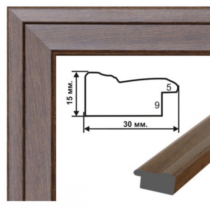 Темне дерево фактурне 3 см багетна рамка 40*50